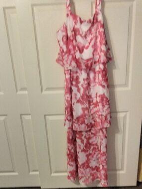 Pink and White Floral Tiered Maxi Dress